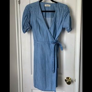 Soft denim detailed wrap dress!